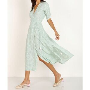 Faithful The Brand Women's Chiara True Wrap Seafoam Floral Midi Dress Blue Size